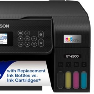 Epson EcoTank ET-2800 Wireless Color All-in-One Cartridge-Free Supertank with Scan and Copy, The Ideal Basic Home Printer – Black