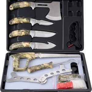 GVDV Hunting Knife Set – Deer Field Dressing Kit, Game Processor Set With Gut Hook Skinner, Spreader, Gloves – 14 Pieces Hunting Knives for Men for Christmas Presents