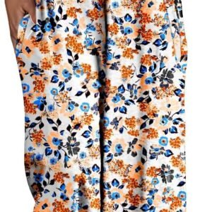 YESNO Women’s Summer Boho Cotton Casual Jumpsuits Wide Leg Overalls Floral Print Baggy Rompers with Pockets PZZCR