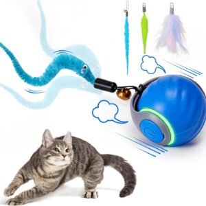 BABORUI Interactive Cat Toy Ball – Automatic Interactive Cat Toys for Indoor Cats with 3 Tails, 2 Speeds Rechargeable Cat Enrichment Toys for Small/Medium/Large Cats to Keep Them Busy(Blue)