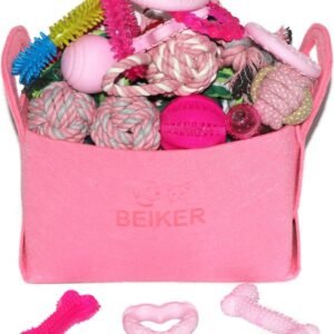 Beiker 20 Pack Pink Puppy Chew Toys – Dog Teething Toys for Puppies, Puppy Toys Toothbrush with Ropes, Soft Dogs Toy Bundle for Small Dogs, Cute Interactive Dog Balls for Chewers