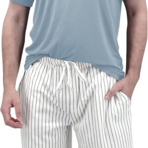 Andrew Scott Mens Executive Soft Pajama Set | 2 pc Crew Top & Drawstring Bottoms LoungeWear