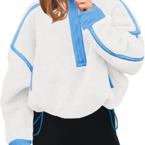 Panadila Womens Half Zip Sherpa Fleece Pullover Soft Oversized Sweatshirt with Pockets Warm Fuzzy Sweater