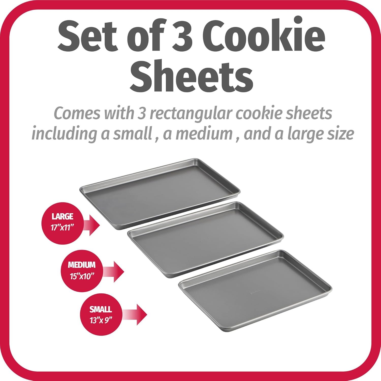 GoodCook Everyday Nonstick Baking Sheet Set, 3 Pack Includes One Small, Medium & Large Pan Carbon Steel Construction Cookie Sheet Bakeware Set, Gray - Image 2
