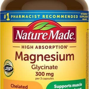 Nature Made High Absorption Magnesium Glycinate 300mg per 3 Capsules, Magnesium Supplement for Muscle, Heart, Nerve and Bone Support, 90 Magnesium Bisglycinate Capsules, 30 Day Supply