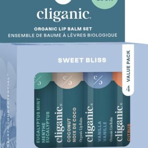 Cliganic Organic Lip Balm Set – 4 Flavors – Natural Hydrating for Cracked & Dry Lips