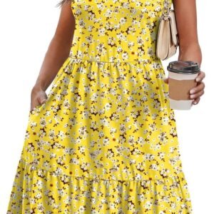 WIHOLL Summer Dresses for Women 2026 Cap Sleeve Casual Sundresses Floral Tiered Swing Fashion Beach Vacation Dress