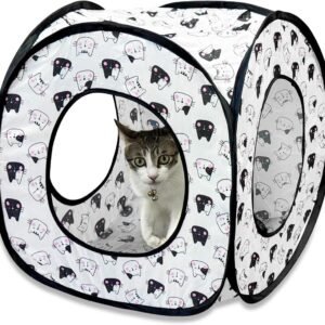 Andiker Cat Tent, 3 Holes Safe and Strong Cute Cats Tunnel Collapsible Easy to Carry Cat House for Indoor Cats Kittens Hiding Playing Training Sleeping (Square Black)