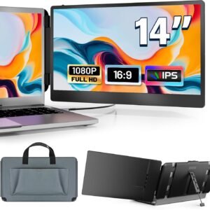 domyfan 14″ Laptop Monitor Extender, FHD 1080P IPS Dual Laptop Screen Extender, HDMI/USB-A/Type-C Plug and Play for Windows, Mac, Chrome, Android, Xbox, Switch, PS5, Work with 13.3”-17” Laptops