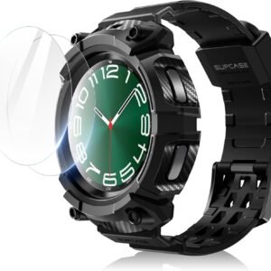 SUPCASE for Samsung Galaxy Watch 6 Classic 47mm Case with Band (Unicorn Beetle Pro), [2 Pack Screen Protector] Rugged Protective Cover with Adjustable Strap Band for Galaxy Watch 6 Classic, Black