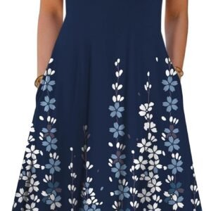 Zeagoo Womens Casual Dress for Summer Short Sleeve Loose Flowy Beach Dress with Pockets Hankerchief Flare Midi Sundress 2026