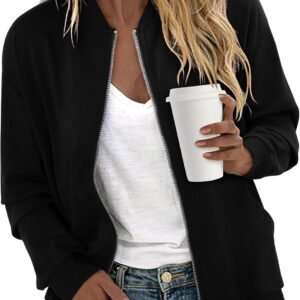 CRAZY GRID Women’s Zip Up Jacket Casual Long Sleeve Sweatshirts Fall Coat Outerwear Windbreaker with Pockets S-XXL