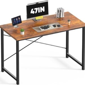 DUMOS 47 Inch Computer Desk for Home Office, Modern Writing Study Table Simple Modern Style for Bedroom Small Space, Large Work Desks with X-Shaped Reinforcement, Wood Brown