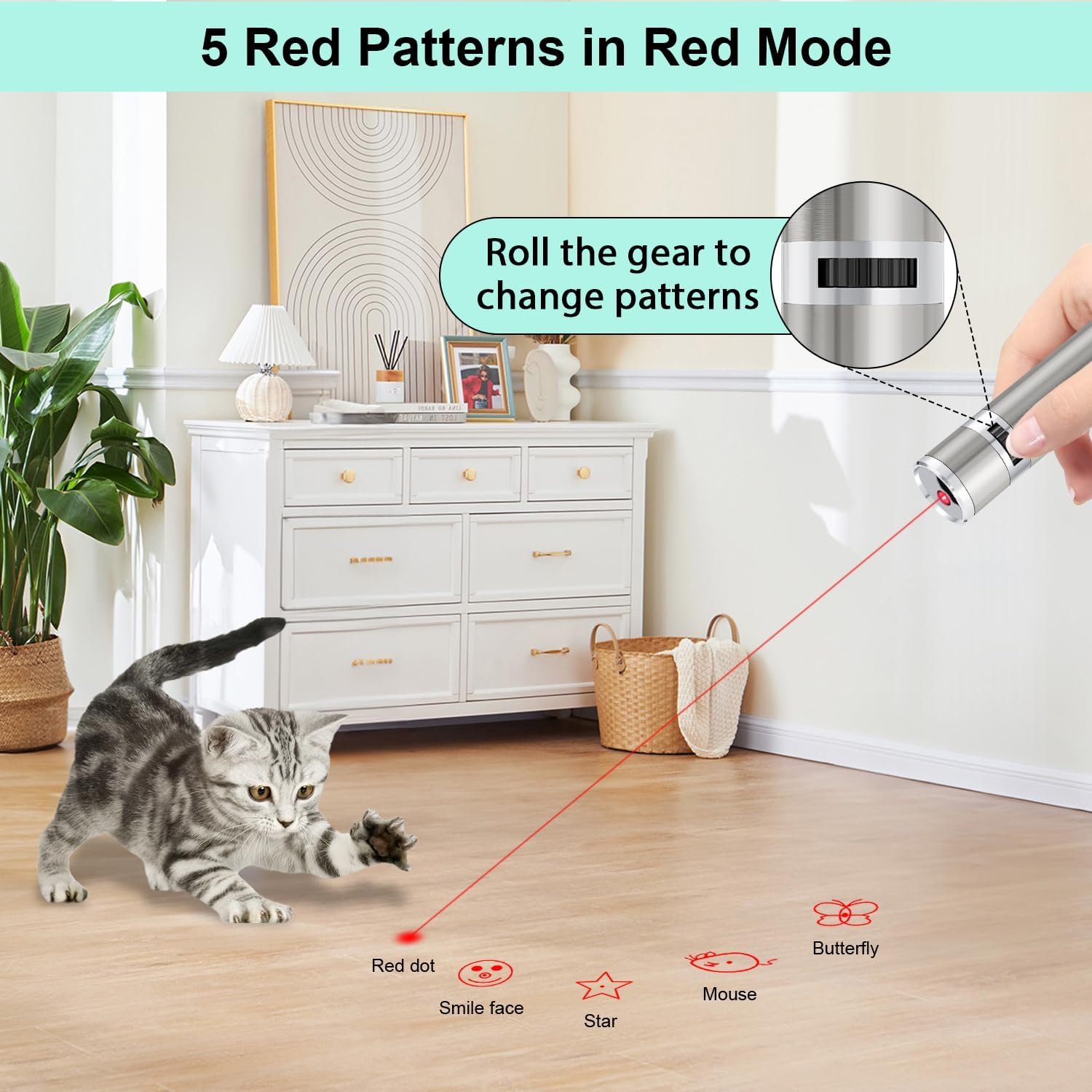 TBTeek Cat Toys, Rechargeable, 3 Light Modes & 5 Fun Patterns, Portable Interactive Kitten Pet Dog Cat Mouse Toy for Fun Chase Play Exercise - Image 4