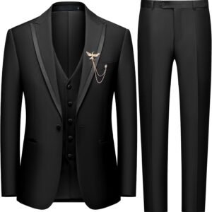 WEEN CHARM Men’s 3 Piece Suit One Button Blazer Jacket Vest Pants Set Slim Fit Formal Wedding Business Suit Tuxedo Suit