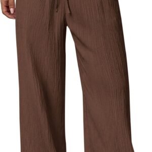 PRETTYGARDEN Womens Palazzo Pants Summer Fashion 2026 High Waisted Wide Leg Drawstring Flowy Beach Trousers with Pockets