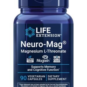 Life Extension Neuro-Mag Magnesium L-Threonate, Memory Health, Quick Thinking, Cognitive Health Support, Vegetarian, Non-GMO, 90 Vegetarian Capsules (144 mg from 2000 mg Magtein magnesium L-threonate