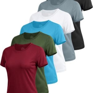 6 Pack Workout Tops for Women Short Sleeve UPF Sun Protection Athletic T Shirts Quick Dry Tennis Yoga Running Crew Neck Tee