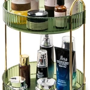 Asayuee 360 Rotating Makeup Organizer for Vanity,2 Tier Large Capacity Skincare Organizers,Bathroom Counter Organizer, Spinning Perfume Organizer & Vanity Organizer (Green-2 Tier)