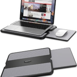 AboveTEK Portable Laptop Lap Desk w/Retractable Left/Right Mouse Pad Tray, Non-Slip Heat Shield Tablet Notebook Computer Stand Table w/Sturdy Stable Work Surface for Bed Sofa Couch or Travel