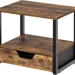 YATINEY Desktop Printer Stand, 2-Tier Printer Table with Non-Woven Drawer, Multi-Purpose Desk Organizer for Home Office, Under Desk Open Organizer Shelf, Rustic Brown PS01BR