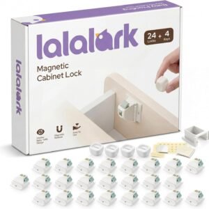 lalalark Magnetic Cabinet Locks Baby Proofing (24 Pack+4 Keys), Easy Installation Adhesive Child Proof Locks for Baby Safety, No Tools Child Safety Latches for Cabinets, Drawers, Doors