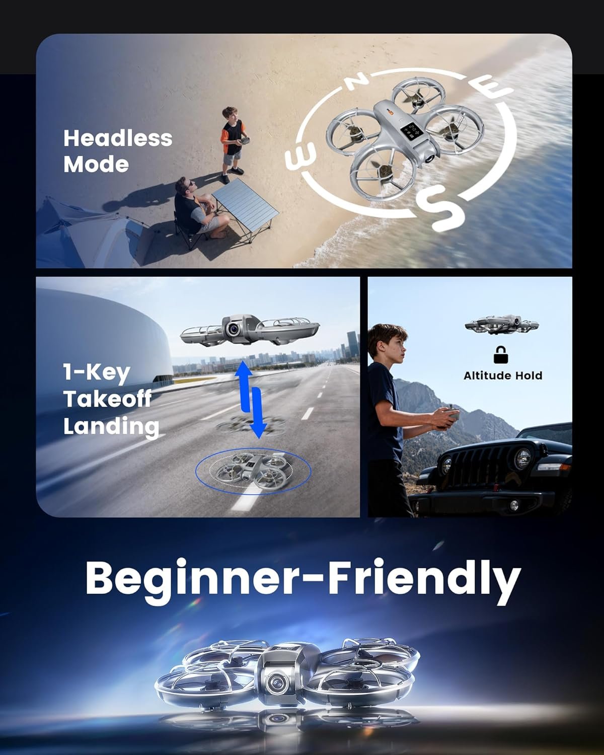 Drone with Camera - RC Quadcopter for Kids & Adults Beginners, with One Key Takeoff/Landing, Altitude Hold, Headless Mode, 3D Flip & Trajectory Flight, 3-Speed Mode, 2 Rechargeable Batteries & Carrying Case, Gray - Image 8