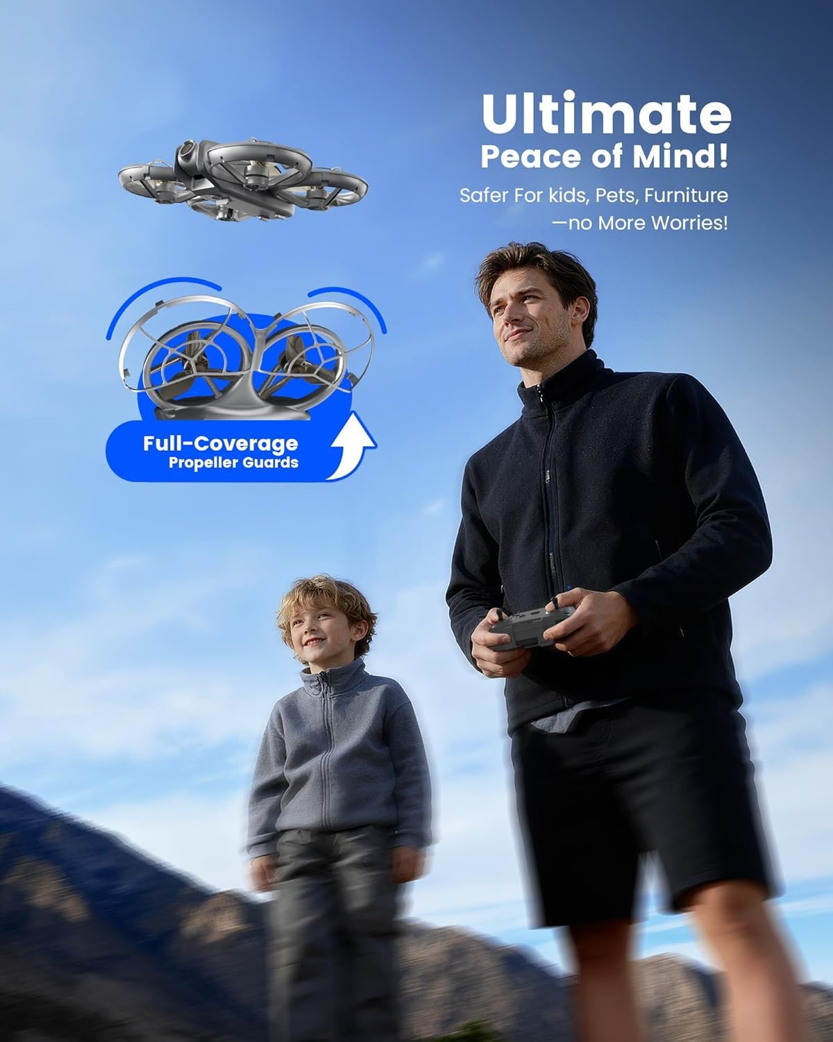 Drone with Camera - RC Quadcopter for Kids & Adults Beginners, with One Key Takeoff/Landing, Altitude Hold, Headless Mode, 3D Flip & Trajectory Flight, 3-Speed Mode, 2 Rechargeable Batteries & Carrying Case, Gray - Image 4