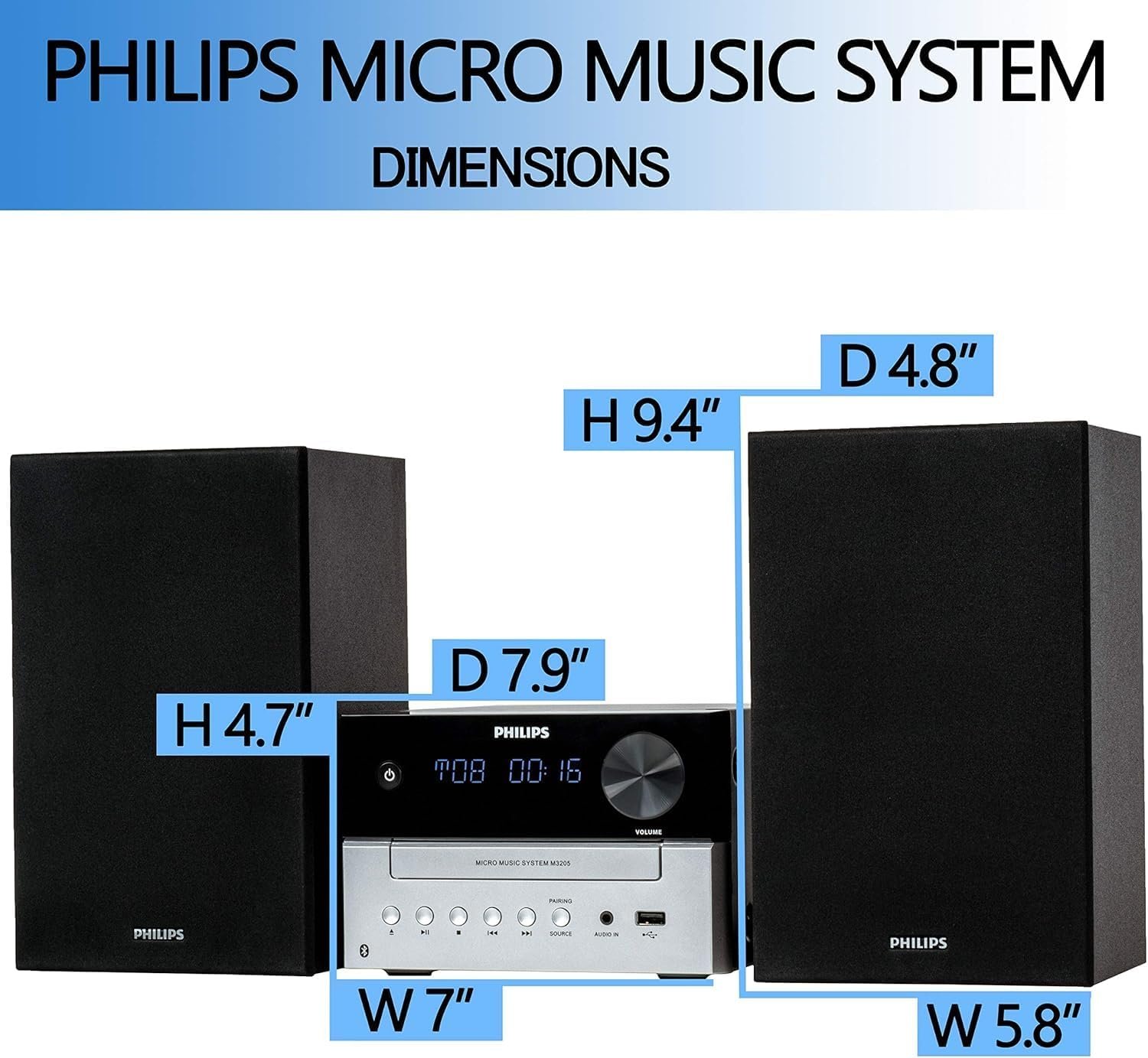 Philips Bluetooth Stereo System for Home with CD Player for Home, Wireless Streaming, MP3, USB, Audio in, FM Radio, 18W, Micro Music Sound System - Image 3