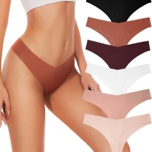 Hellopopgo Seamless Thongs For Women V-waisted No Show Thong Seamless Panties Breathable Comfortable Underwear Womens 6-Pack