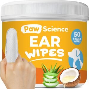 Paw Science Dog Ear Cleaner Wipes – Finger Wipes for Dogs & Cats – Cleaning, Soothing, & Deodorizing Itchy Ears – Pet Ear Relief Solution (Coconut)