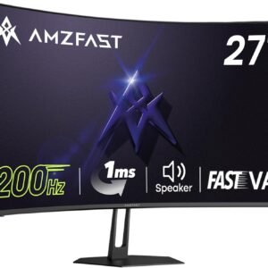 Amzfast 27 inch 200Hz Curved Gaming Monitor, FHD 1080P Computer Monitor with Built-in Speakers, MPRT 1ms with Fast VA Panel | 130% sRGB, 3000:1,1500R | 12 Months Warranty Exchange