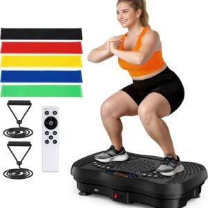 Vibration Plate Exercise Machine, 130 Levels Full Body Workout Vibrating Plate for Lymphatic Drainage Weight Loss, 450 Lbs Capacity Shake Platform with Resistance Bands Bluetooth for Women Men