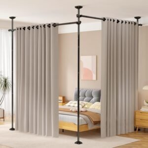 SUNALLY Room Divider No Drilling Curtain Rod Wall Divider for Room Separation, 4-10ft(H) 28-114inch(W) Adjustable, Heavy Duty Partition Space Separator Freestanding Tension Curtain Stand, Black