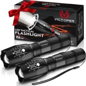 Victoper LED Flashlight 2 Pack, Bright Tactical Torch High Lumens with 5 Modes, Waterproof Zoomable Flash Light for Outdoor, Birthday Gifts for Men, Dorm Room Hiking Camping Essentials Gear for Guys