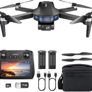 GPS Drone with EIS 2K Camera for Adults, 7.22 inch Screen on Remote Controller, 64 Mins Flight, Long Range Transmission, 3 Speed Adjustable, Follow Me, AI Track, AI Night Shot, Auto Return, Lightweight and Foldable RC Drones for Beginner Toy Gifts, Under 249g