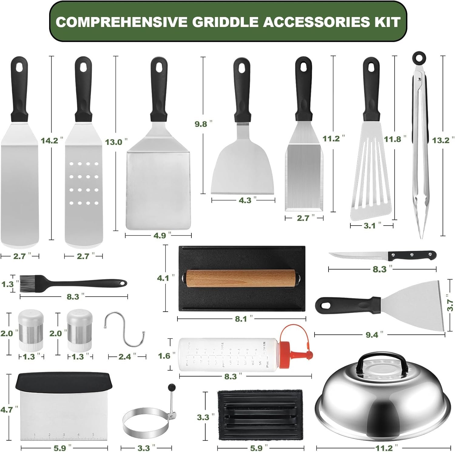 35PCS Griddle Accessories Kit, Flat Top Grill Accessories Set for Blackstone and Camp Chef, Grill Spatula Set with Enlarged Spatulas, Basting Cover, Scraper for Outdoor Barbecue - Image 2