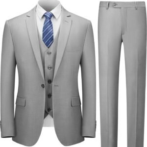 Cooper & Nelson Men’s Suit Slim Fit, 3 Piece Suits for Men, One Button Solid Jacket Vest Pants with Tie, Tuxedo Set