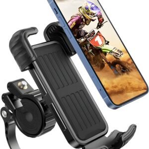 Bike Phone Holder Mount, [Super Stable Metal] Motorcycle Phone Mount with Security Lock, Bicycle Phone Holder Handlebar with Soft Cushion & Adjustable Clip Compatible with 4.7”-6.8” Phone