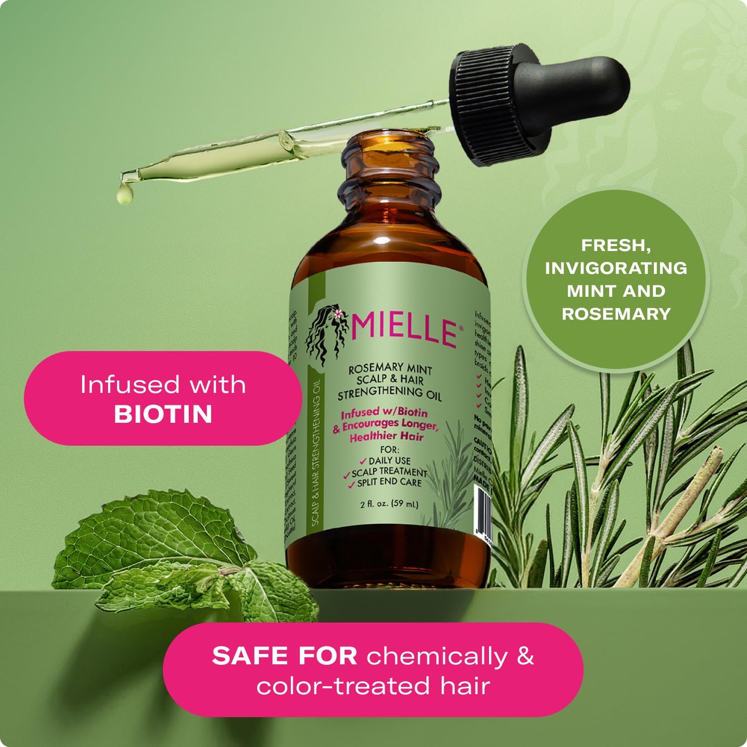 Mielle Organics Rosemary & Mint Hair Oil - Strengthening Biotin Oil Infused Frizzy & Damaged Hair Care - Split Ends & Dry Scalp Treatment to Support Longer, Healthier Strands, 2 Ounce - Image 4