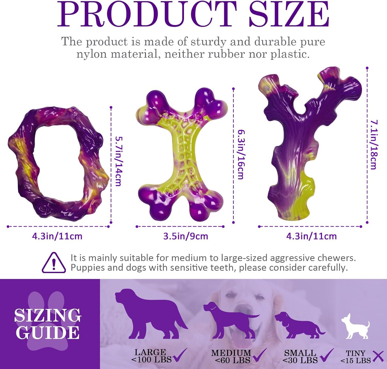 Frienhund Tough Dog Toys for Aggressive Chewers 3 Pack, Indestructible Dog Toys for Large Dogs, Dog Chew Toys, Aggressive Chew Toys to Keep Them Busy, Dog Bones for 15-100lbs Puppy/Medium/Large Breeds - Image 2