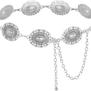 Topbuti Western Oval Concho Chain Belt for Women Metal Waist Chain Belt for Dresses Jeans Western Cowgirl
