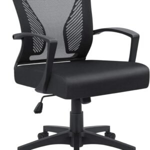 Furmax Office Chair Ergonomic Computer Desk Mesh Chair Mid Back Swivel Lumbar Support with Armrest (1, Black)