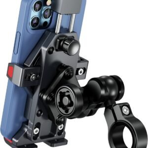 BRCOVAN Anti-Theft Aluminum Alloy Motorcycle Phone Mount with Vibration Dampener & High-Speed Secure Lock, Adjustable Bike Handlebar Cellphone Holder for Bicycle Scooter ATV, Fit 4.7-7.2” Smartphone