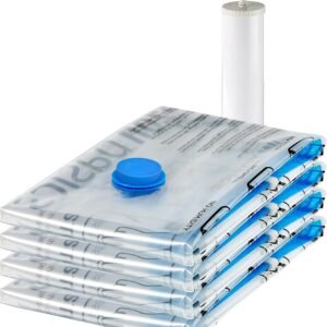 Amazon Basics Vacuum Storage Bags for Blankets, Vacuum Compression Space Saving Storage Bags with Hand Pump for Clothes Packing, X-Jumbo, 4-Pack