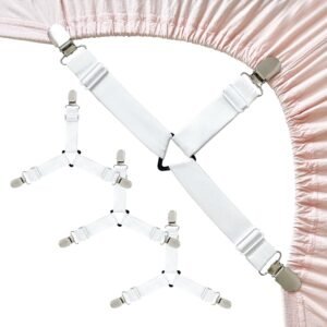 Bed Sheet Straps, Upgrade Fitted Bed Sheet Holders for Corners, Non Slip Sheet Clips White 4Pcs
