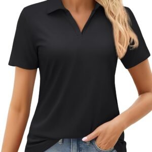 MAGCOMSEN Women’s Golf Shirts Short Sleeve Polo Collared Shirt V Neck Quick Dry Sun Protection UPF 50+ Tennis Top