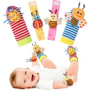 Bloobloomax Wrist Rattle Socks and Foot Finder Set, Infant Girl Boy Toys for Babies 0-36 Months, Newborn Hand & Foot Toys for 0 to 3 Years, Baby Shower Gifts Set Easter Basket Stuffer