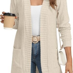 YSYOKOW Women Long Sleeve Open Front Cardigan Casual Lightweight Long Cardigans Loose Knit Outwear with Pockets