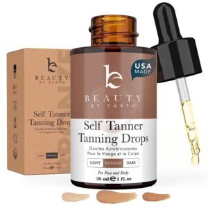 Self Tanning Drops – USA Made with Natural & Organic Ingredients, Medium Face Tanning Drops to Add to Lotion, Moisturizing Bronzing Tanner for Face & Body, Toxin Free Tanner for Fake Tan